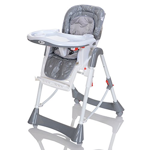 LCP Kids Chaise Haute Bébé et Enfant Réglable de Hauteur et Dossier, Pliante Inclinable avec Tablette - Gris