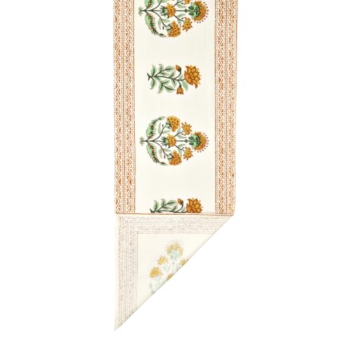 Image of BLOCKS OF INDIA Hand Block Printed Cotton Table Runner, Mat and Napkin Set for Center /Dining Table