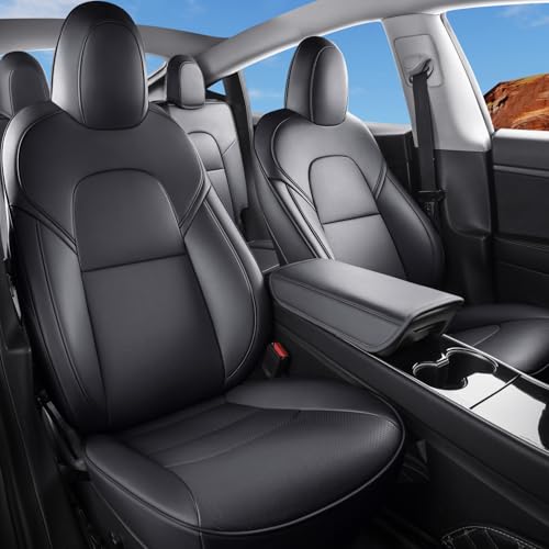 Wekar Tesla Model Y Car Seat Covers Nappa Leather Car Interior Seat Airbag Compatible Cushion Cover Full Set Custom Fit 2024 2023 2022 2021 2020 Nappa Black