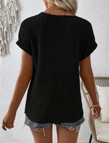 Image of LURANEE Womens Short Sleeve Sweaters V Neck Tops Lightweight Dressy Casual Shirts Work Blouses S-XXL