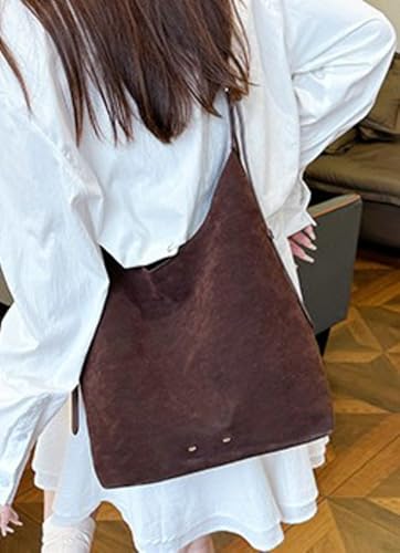 2025 Brown Suede Purse Faux Suede Tote Bag Leather Hobo Bags for Women Slouchy Crossbody Handbag Fall Purse Shoulder Bag4