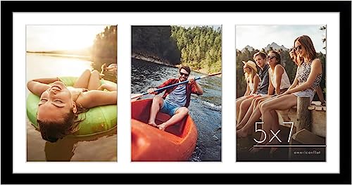 Americanflat 8X16 Collage Picture Frame In Black - Displays Three 5X7 Frame Openings - Engineered Wood Panoramic Picture Frame With Shatter Resistant Glass, Hanging Hardware, And Easel #TOP4