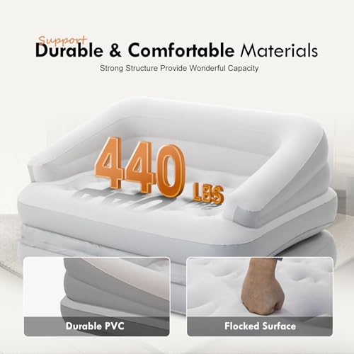 DIMAR GARDEN Inflatable Couch Flocked Blow Up Couch Mattress,Outdoor Air Sofa Bed for Camping,Full Size - Thumbnail 3