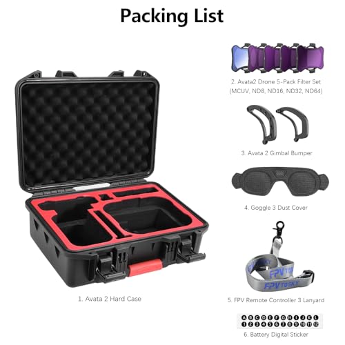 Miniatura 7 de Fpvtosky Kit De Accesorios 6 En 1 Avata 2, Funda Rígida Avata 2, Parachoques Cardán, Juego De 5 Filtros Nd, Cubierta Antipolvo Para Gafas 3, Cordón Para El Cuello, Calcomanía Digital De Batería Para