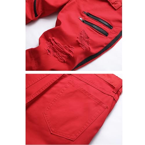 Kaxiya2021 Men's Slim Zipper Jeans Ripped Distressed Moto Biker Pants Straight Holes Hip Hop Stretchy Fashion Trousers4