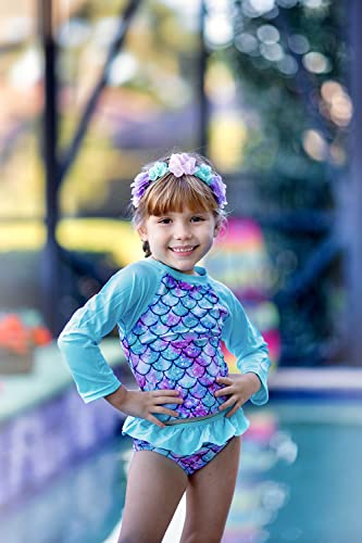 Uideazone Mermaid Scale Swimsuit For Toddler Girls Summer Bathing Suit Rashguard Set 2 Piece Swimsuit For Swimming,5-6Years thumb #5