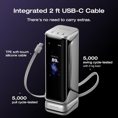 Image of EF ECOFLOW Rapid Pro X Power Bank, 27650mAh 4-Part with 300W Output, Portable Charger with 140W Built-in Cable, for MacBook, iPhone, Laptops, and More