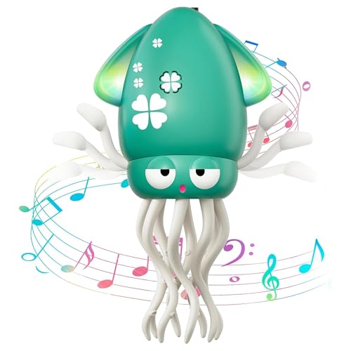 Image of Kidology Dancing Octopus Tummy Time Toy for Babies - Squid Toys | Musical Crawling Baby Toy with LED Lights | Supports First Crawl to Toddler Play | Sensory Interactive Gift for Boys & Girls - Green