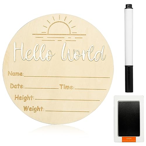 Image of Hello World Newborn Sign, Baby Announcement Sign Baby Name Signs for Nursery, Wooden Birth Announcement Sign for Hospital, Welcome Baby Name Sign with Marker Pen Ink Pad for Baby Hand and Footprints