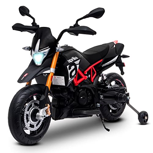 Aprilia Dorsoduro 900 Elektro-Motorrad für Kinder, mit Hupe, Audio-System und Stützrollen Cover