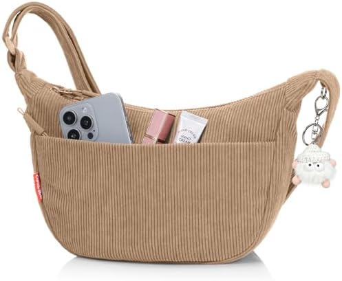 Captain Blues Umhängetasche Damen, Crossbody Bag Damen, Cord Tasche Damen, Halbmond Tasche Damen mit Reißverschluss, verstellbarem Schultergurt und Baumwollfutter für Alltag, Arbei