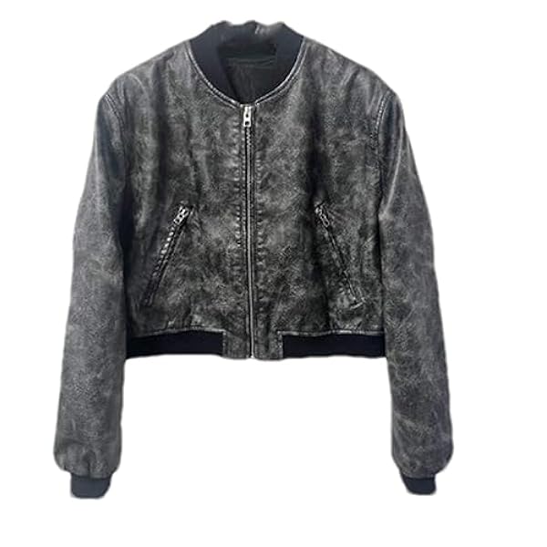 Adhdyuud Vrouwen Vintage PU Lederen Bijgesneden Jas Effen Rits Faux Leathers Jas Straat Korte Uitloper