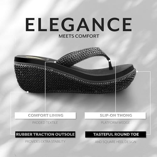 Image of Volatile Island Wedge Sandals for Women Featuring Slip-On Thong Platform Style with EVA Insole and Rubber Outsole