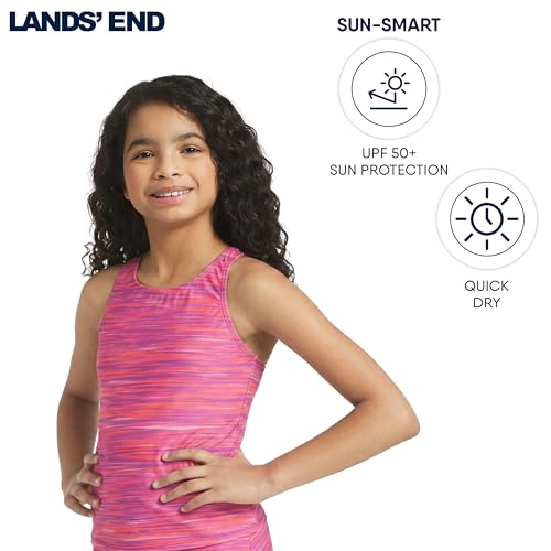 Image of Lands' End Girls' UPF 50+ Swim Bikini Bottom and Racerback Tankini Set