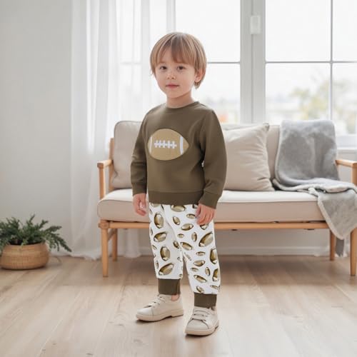 Toddler Baby Boy Football Outfit Long Sleeve Football Embroidery Print Sweatshirt Jogger Pants 2PCS Fall Clothes Set3
