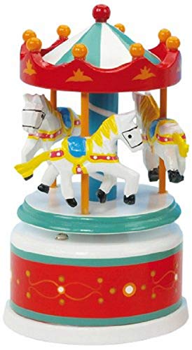 MusicBox Kingdom 16004 130mm Carousel Music Box Playing "Magic Flute", Red/White