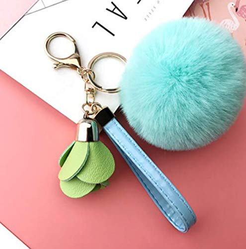 Preisvergleich Produktbild RKZM Haar-Ball-Handgelenk-Leder-Seil-Blume... Schlüsselketten-Beutel-hängendes Geschenk-Multifunktionsauto-Schlüsse... Schlüsselring