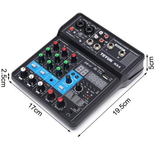Mixing Console, 48V Phantom Power Stereo Interface Professional Audio Mixer DJ Sound Effects Board Mixing Console Board for Music Studio Recording, Home KTV, Bars (4 Channel Audio Mixer)