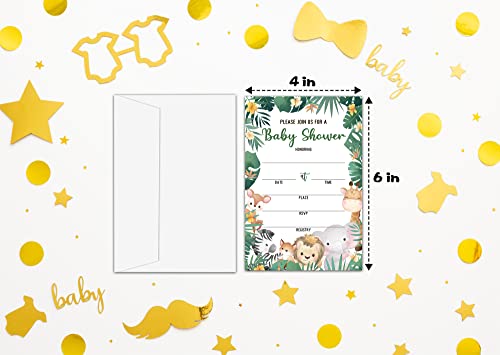Baby Shower Cards Kit - Safari Jungle Set Of 25 Baby Shower Invitations With Envelopes, Diaper Raffle Sign & Tickets, Thank You Postcards, Book Request Cards For Baby Shower - Wild Animal Baby Shower Party Favor Decoration(06) #TOP4