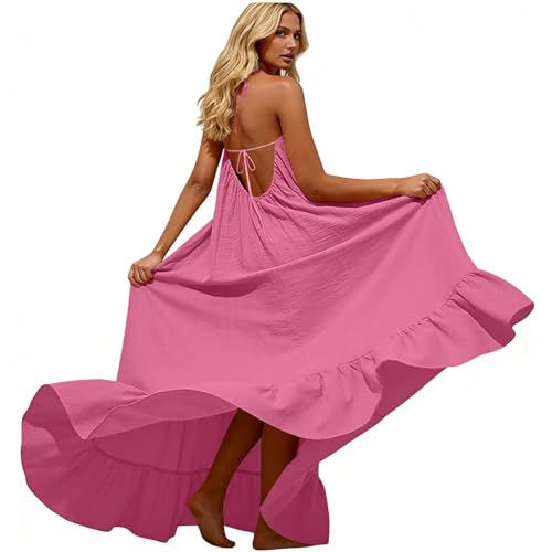 Genérico Mono Mujer, Vestidos Cami Sin Respaldo Con Tirantes Espagueti, Vestido Verano Mujer, Vestidos Largos Mujeres Verano Largo,Largo Espalda Desnuda, Vestidos De Playa Mujer, rosa, XL