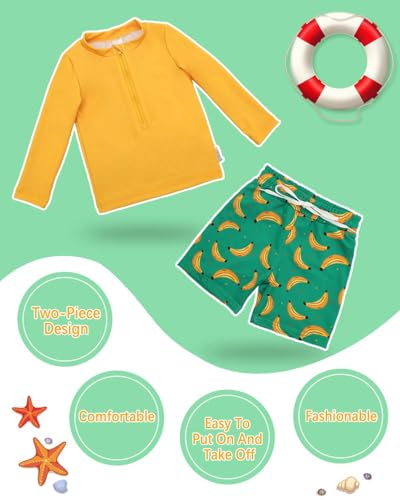 Image of ALVABABY Long Sleeve Rashguards, Baby /Toddler Boys' Rash Guard Sets,Boy Swimsuit UPF 50+Two Piece Bathing Suit