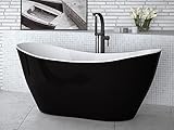 lukmebel LIVIA II Freistehende Ovale Badewanne Weiß Und Schwarz Siphon Ohne Überlauf Glänzend Mineralisch Durabe-Gelcoat Glatt Batterie Nicht Im Lieferumfang Enthalten 160 X 70 cm