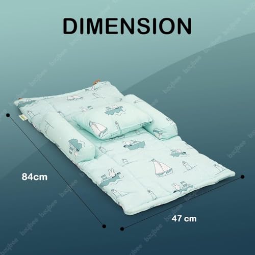 Image of BAYBEE Bedding Set for Newborn | Baby Cushion Mattress | Foldable Carry Bed | Pure Cotton Lounger | Travel-Friendly Nest for 0-6 Months (Green)