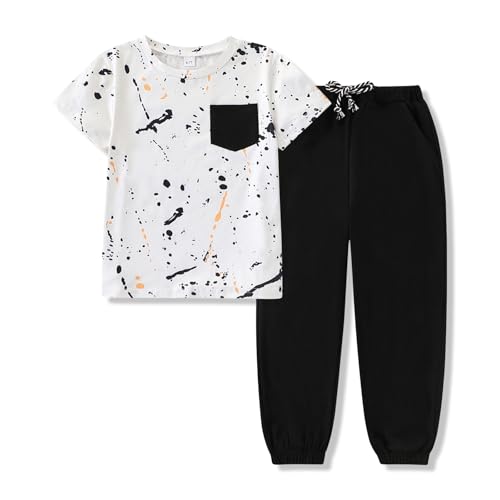 Image of Size 5-13 Years Boys Summer /Spring Outfits Set Short Sleeve T-Shirt & Pants Kids Boys Fall Fashion Clothes Sets