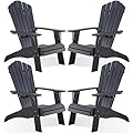 Psilvam Adirondack Chair, Oversized Poly Lumber Fire Pit Chair with Cup Holder, 350Lbs Support Patio Chairs for Garden, Weather Resistant Outdoors Seating, Relaxing Gift for Father & Mother (4, Black)