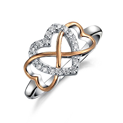 Two Tone Statement Cubic Zirconia Promise Heart CZ Infinity Ring For Teen For Women Rose Gold Plated 925 Sterling Silver