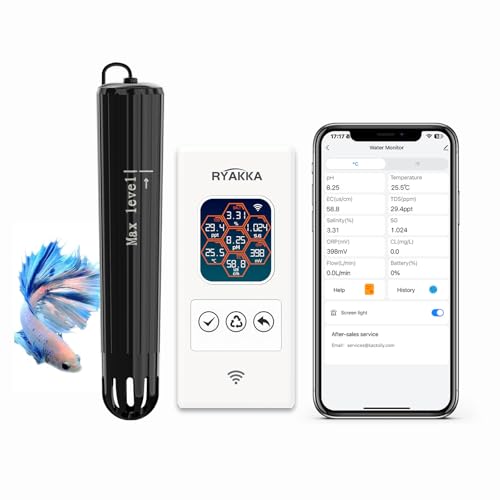 RYAKKA 7-in-1 Smart Aquarium Wassertestgerät – Digitale Messung für pH, S.G, Salzgehalt, TDS, EC, ORP & Temperatur – WLAN-fähig mit Tuya App, Automatische Benachrichtigungen, Einfach zu Bedienen