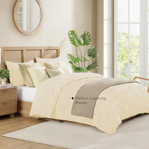 Image of Andency Gingham Duvet Cover Full Size, Yellow Checkered Plaid Bedding Set, 3 Pieces Soft Prewashed Microfiber Comforter Cover with Zipper Closure & Corner Ties