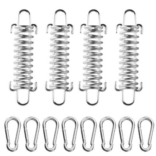 Juego de 4 muelles de extensión de acero inoxidable con ganchos, muelle tensor de fijación para toldo, muelle tensor, toldo con 8 mosquetones para tiendas de campaña, toldos al aire libre