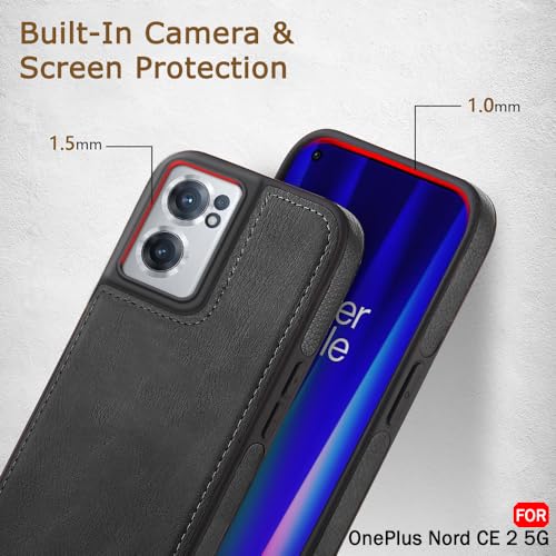 Image of TheGiftKart Genuine Leather Finish Back Cover Case for OnePlus Nord CE 2 5G|Shockproof Design|Raised Edges for Camera & Screen Protection|Stunning Minimalist Cover for OnePlus Nord CE 2, Black