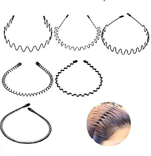 pengxiaomei 6 Pcs Hair Hoop, Women Men Black Multi-style Spring Wave Unisex Metal Wavy Comb Hair Band Accessories