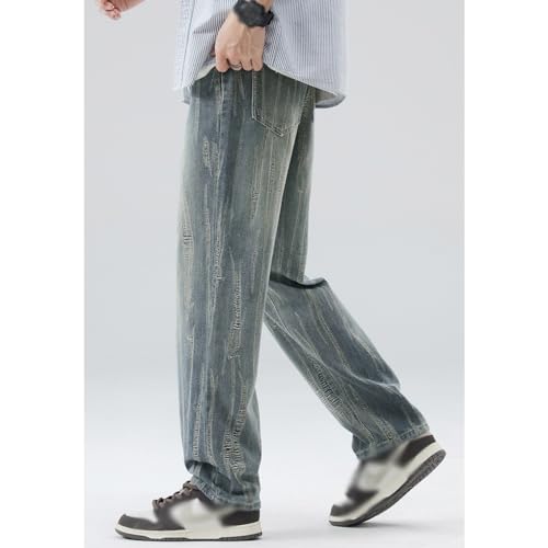 Retro Jeans, Straight Leg, Loose Fit, Wide Leg, Washed Casual Pants(36) Blue2