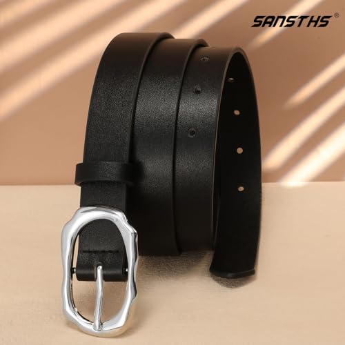 SANSTHS Womens Waist Belt with Unique Silver Irregular Buckle for Jeans Pants Dresses, Trendy Belt for Ladies4
