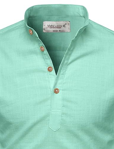 Image of Vida Loca Full Sleeve Mandarin Collor Cotton Casual Slim Fit Shirt for Men's