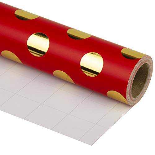 RUSPEPA Wrapping Paper Roll - Gold Foil Dots Red Background Design for Wedding, Birthday, Shower, Congrats, and Holiday - 30 inches x 32.8 feet
