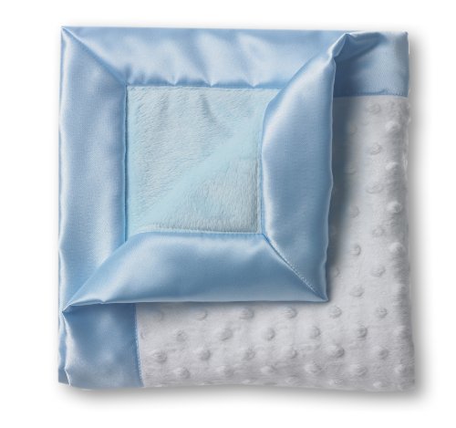 Image of SwaddleDesigns Stroller Blanket, Cozy Plush Baby /Toddler Blanket, 30x40 inches, Plush Dots with Pastel Blue Satin Trim