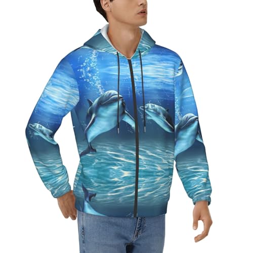 Sweat à capuche zippé EdWal pour hommes avec motif dauphins imprimé