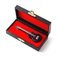 Miniature Blue Gibson Electric Guitar Made From Wood With Metal Chords And Tuners 1/12th Scale Comes In A Black Vinyl Case With Red Velvet Lining Metal Clasp At Front To Securely Fasten it Intricately Detailed Measures - L8.5cm x H1cm x W3cm