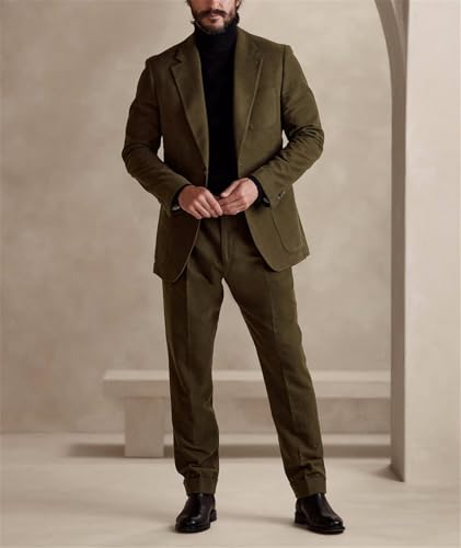 Men's Casual 2 Piece Suede Leather Suit Slim Fit Tuxedo Notch Lapel Jacket Blazer Pant for Dinner Party Wedding3