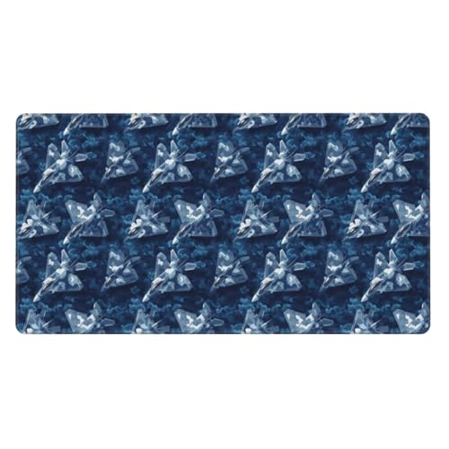 Tapis de souris avec bords cousus imprim&eacute; avion bleu marine en caoutchouc souple