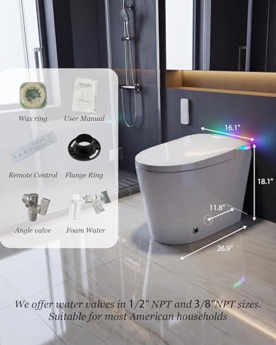 Image of TOTTE E6E Smart Toilet with Auto Open Close, Foam Dispenser, Elongated Heated Seat,Instant Warm Water&Dryer, Bidet Toilet with Tank Built in, Temp Display, Deodorization