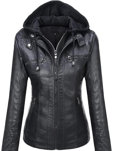 Hooded Leather Jacket Removable Leather Jacket for Women Spring Fall Women Pu Washed Leather Outwear2