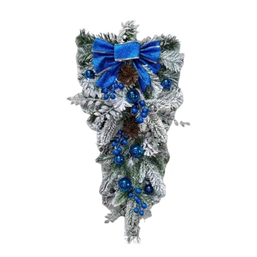 Oshhni 雪の背景を持つクリスマスのティアドロップアーチスワッグ、玄関、家、屋内と屋外の壁、クリスマスの装飾用の吊り下げオーナメント, 青