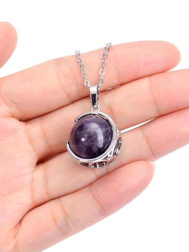 Top Plaza ATPUS30744 Amethyst Healing Crystal Stone Necklace Round Ball Rotating Natural Gemstone Pendant Necklace thumb #5