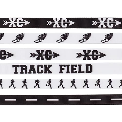 6 Pieces 3 Yards Track Field Ribbon for Crafting Sewing, 3/8 Inch Black White Grosgrain Ribbons for Gift Wrapping, Sports Running Ribbons for Hair Bow Cheerleader Accessories