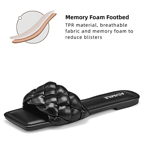 ATHMILE Braided Womens Sandals Square Open Toe Fashion Slide Sandals Women Dressy Summer Flat Beach 2025 Size 6-113